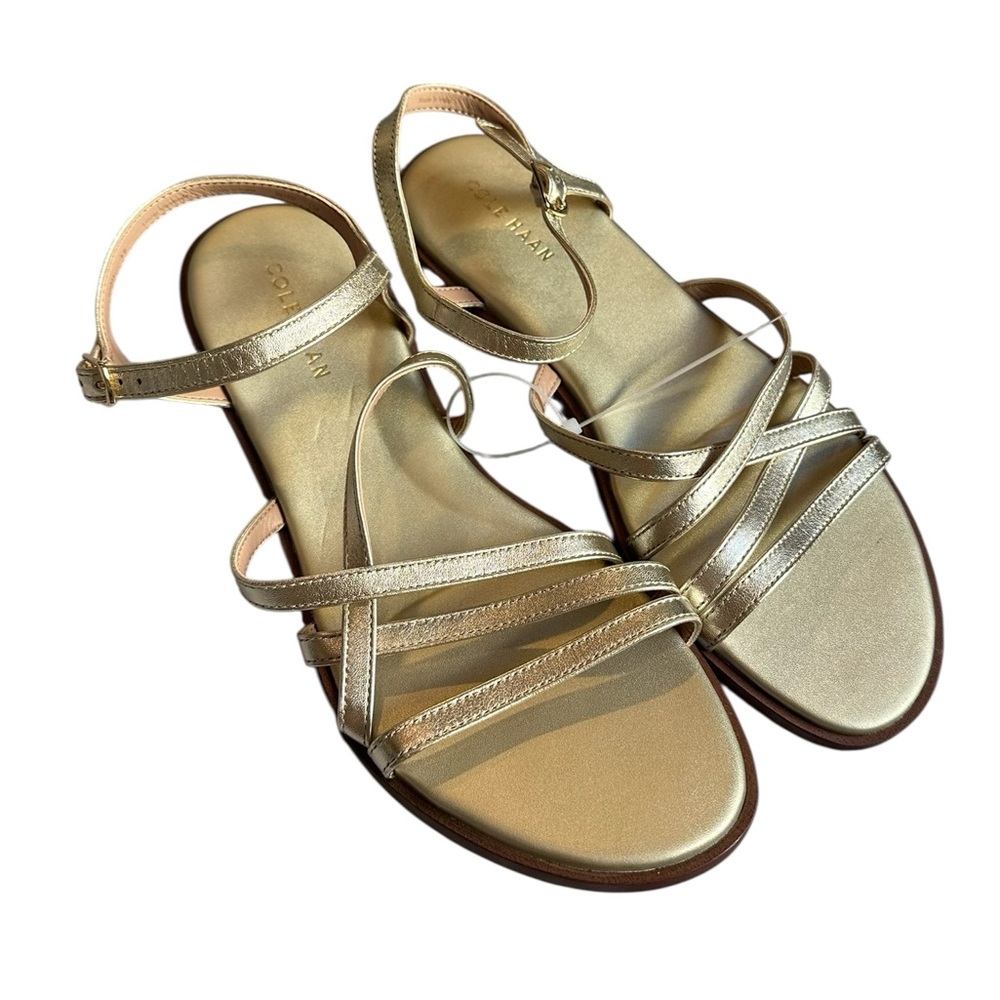NEW Cole Haan Flynn Strappy Sandal in Soft Gold Metallic Leather - Size 7 - Picture 2 of 11